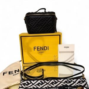 Fendi Black and Gold Quilted Shoulder Vanity Bag
